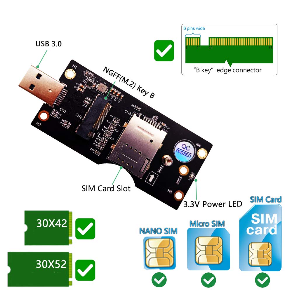 NGFF(M.2) to USB 3.0 Adapter with SIM 8pin Card Slot for 3G/4G/5G Module