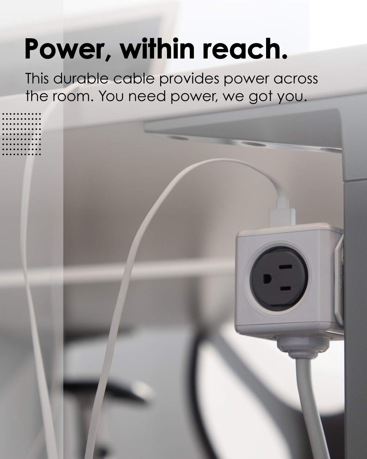 Allocacoc PowerCube Extended 4 Outlets 2USB, 5ft Power Strip Surge Protector 1875W 15A 125V 14AWG, No Blockage, Mounting Dock, Heavy Duty Travel Home
