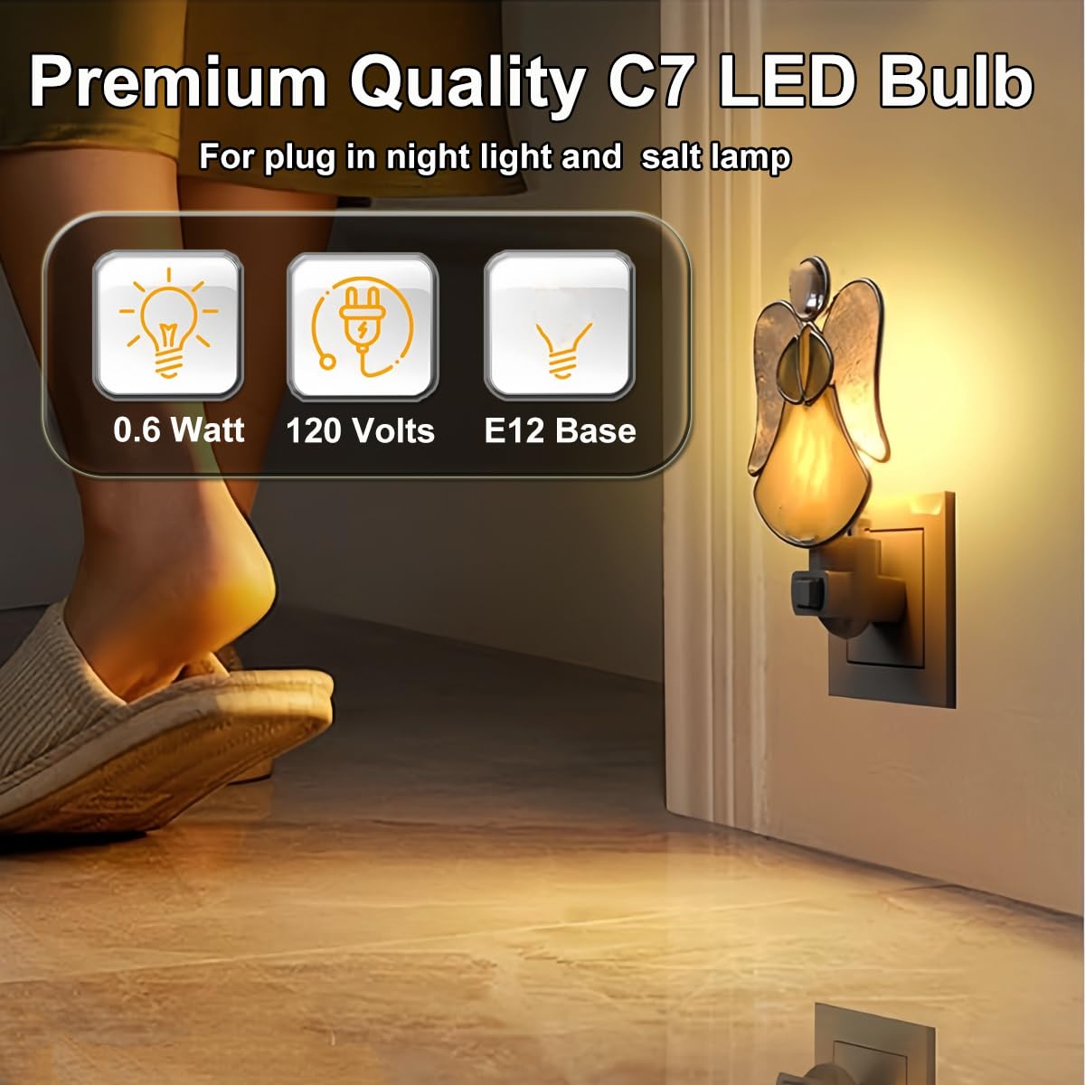 ZwwYvv C7 LED Night Light Bulbs, E12 Candelabra Base 0.6 Watt LED Light Bulbs for Window Candles/Chandeliers/Night Lights,12 Packs, Waterproof,Warm