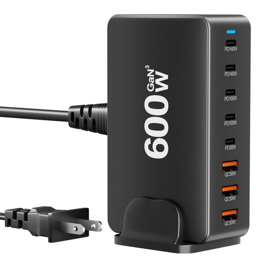 600W USB C Fast Charger Block, 8 Port Charging Station, GaN ? Multi Port Charging Station Hub for Multiple Devices, Multiport USB Charger Station