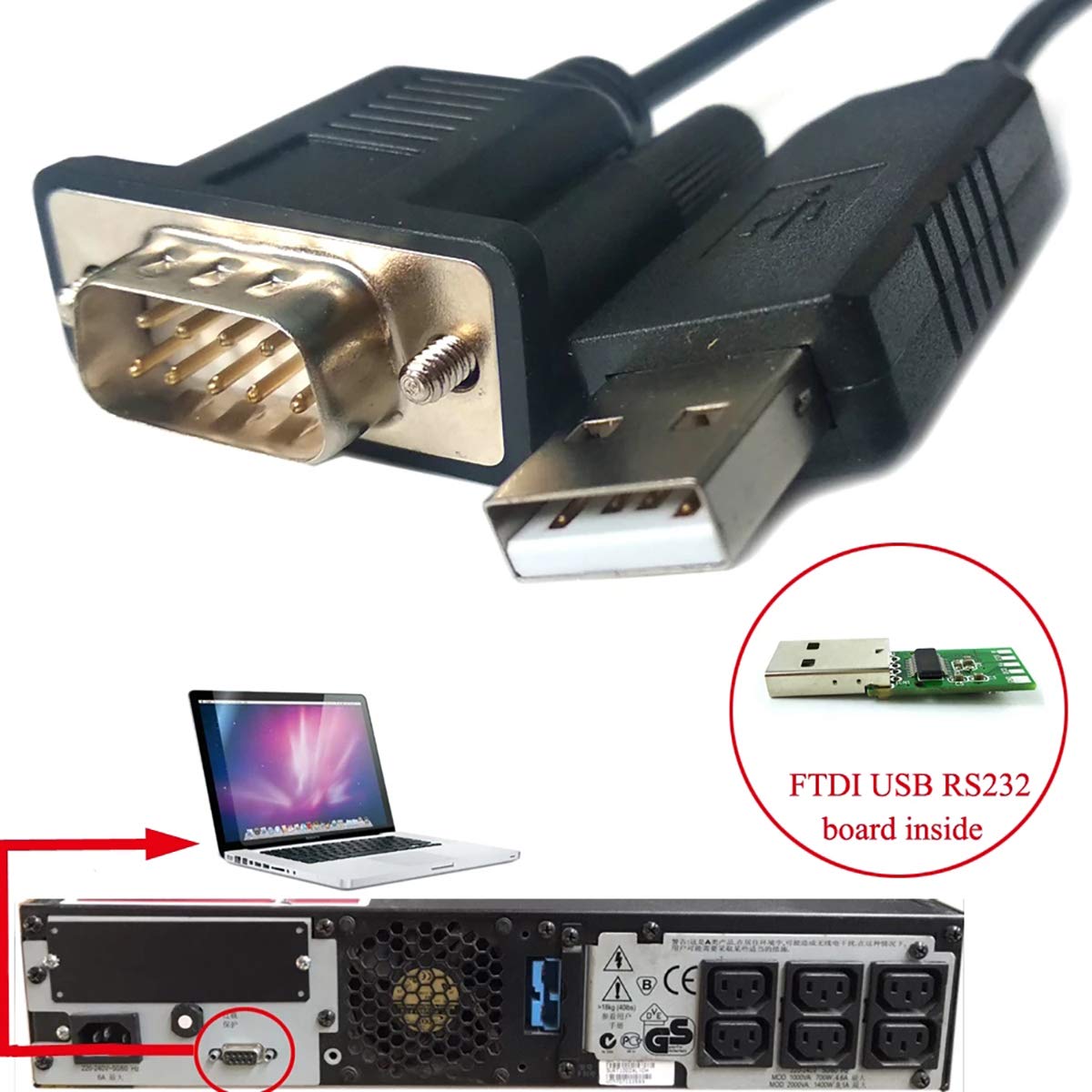 FT231XS USB RS232 to DB9 Communication Cable for APC UPS 940 0024C Serial Kable