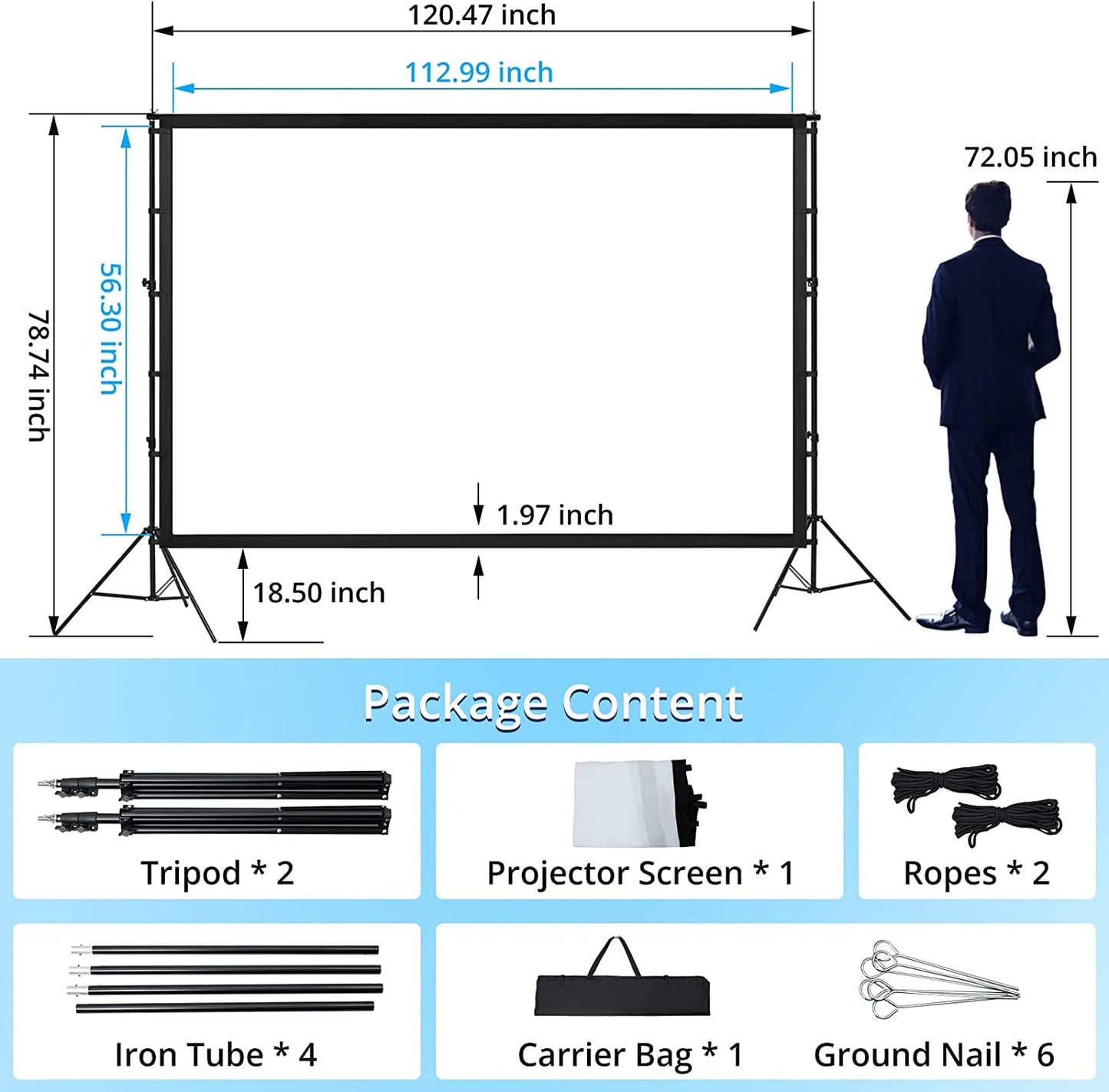 Projector Screen with Stand, Towallmark 120 inch Portable Projection Screen, 16:9 4K HD Rear & Front Projections Movies Screen with Carry Bag,