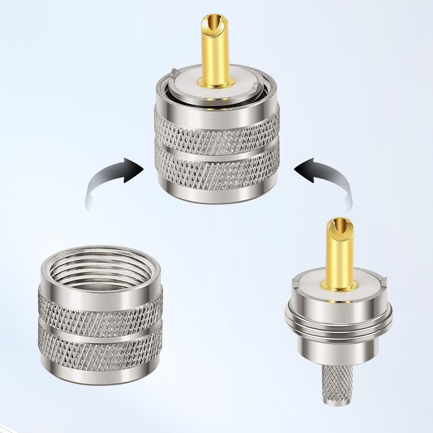 RG58 PL259 Connector 5PCS - UHF Male RF Coax Connector PL259 Coaxial Connectors for RG58, RG142, RG400, LMR195, RG58U, RG303, 50 Ohm, Low Loss, Low