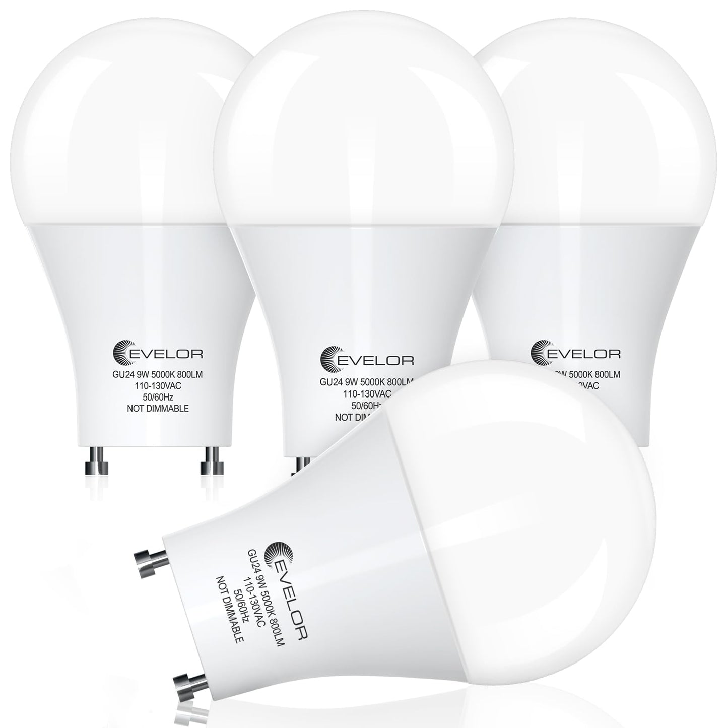 evelor GU24 LED Light Bulbs,60 Watt Equivalent,Daylight White 5000K,4 Packs