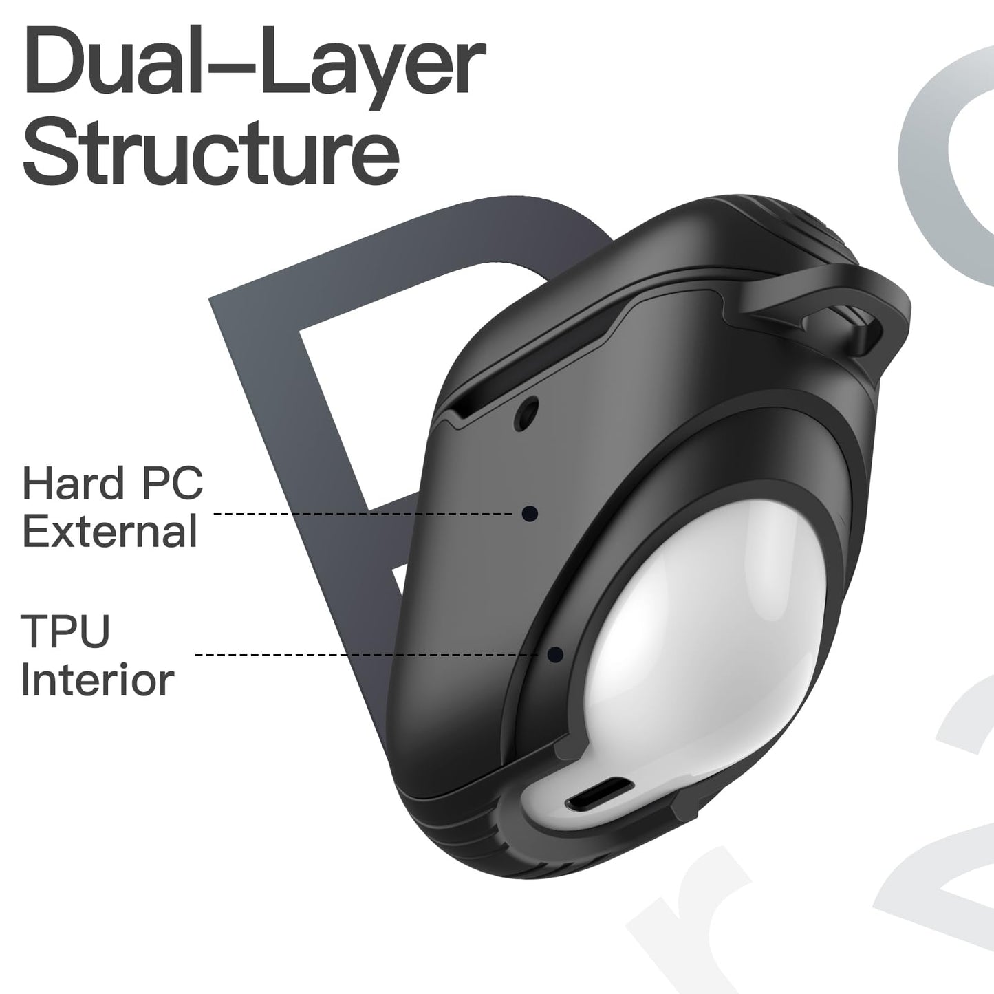 JETech Case Cover for AirPods (1st & 2nd Generation), PC and TPU, Protective Skin with Keychain (Black)