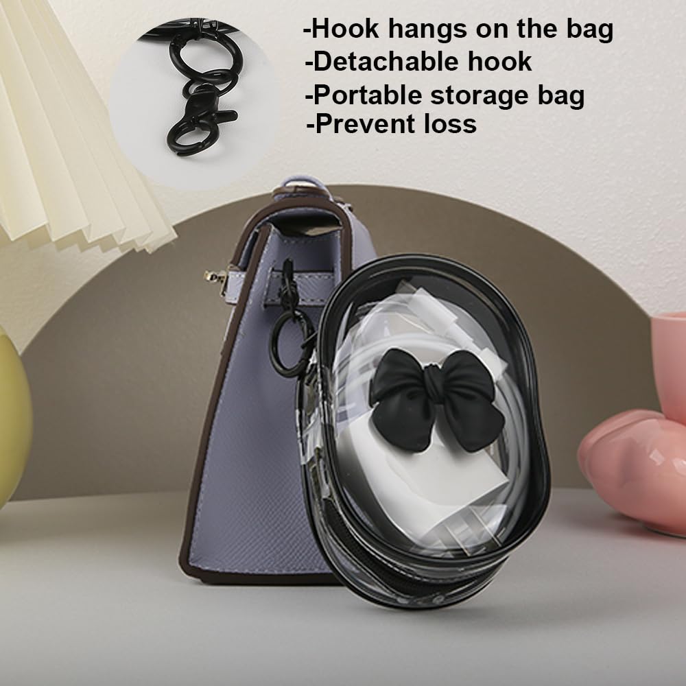 QLD COVER Charging Cable Storage Bag, Cute 3D Bow Tie Waves Design Transparent Compact Travel Cables Carrying Storages Case Electronic Accessories