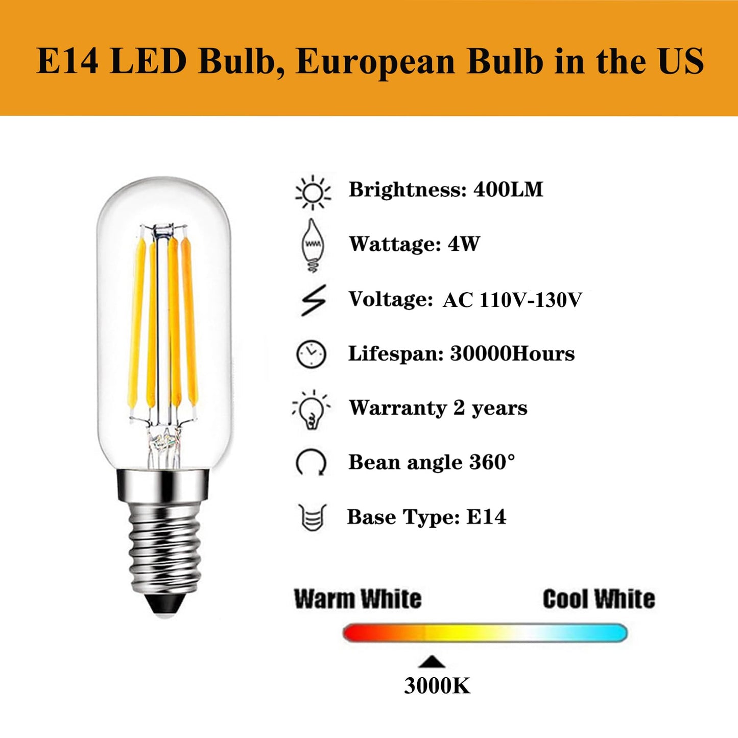 SHUWDKAR E14 LED Bulb Dimmable 40 Watt Equivalent 3000K European Base