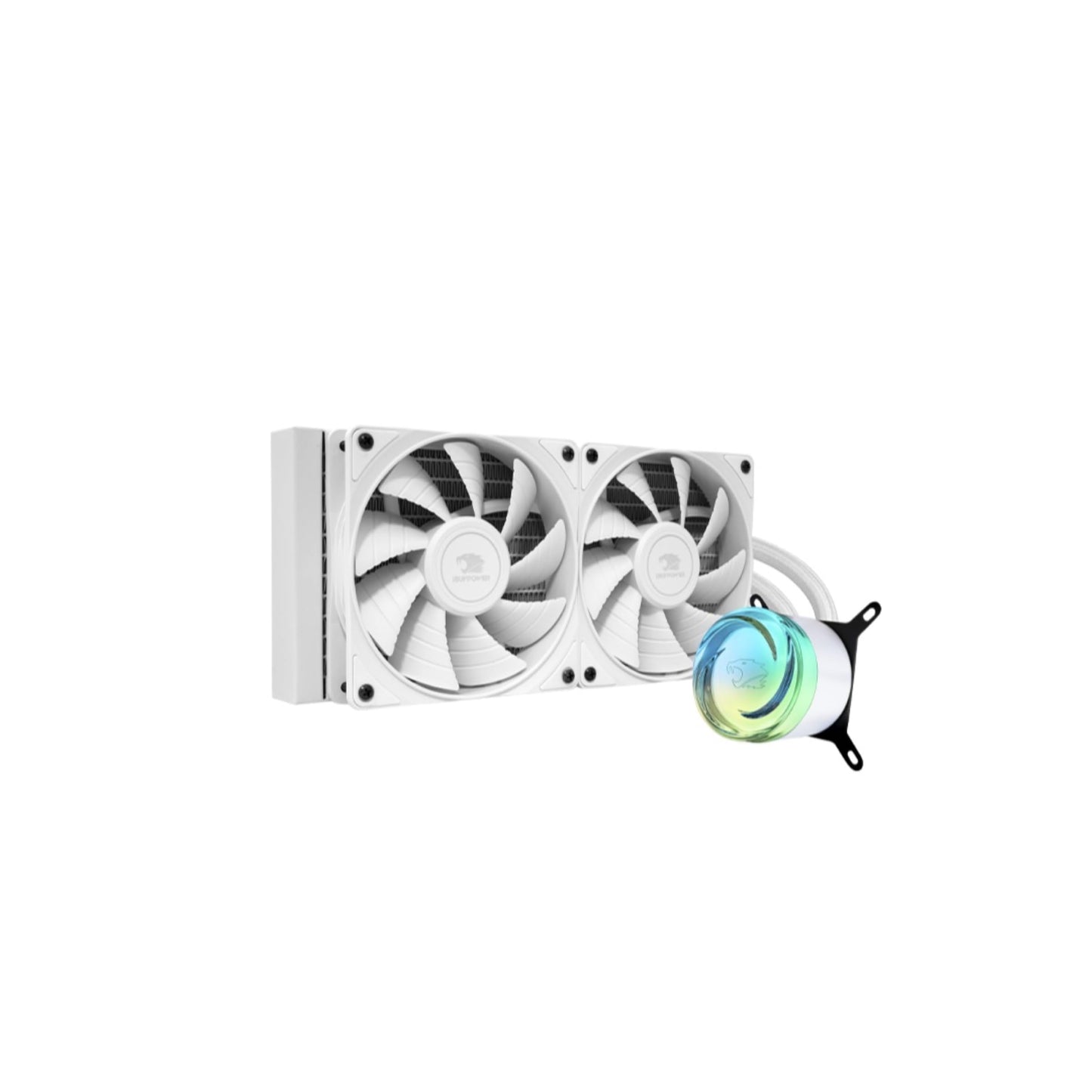 iBUYPOWER AW4 240mm Radiator CPU AIO Liquid Cooler, 2X 120mm Core Fans, RGB Display, Fan Speed 700-2000 RPM, Airflow Volume 65 CFM, Intel