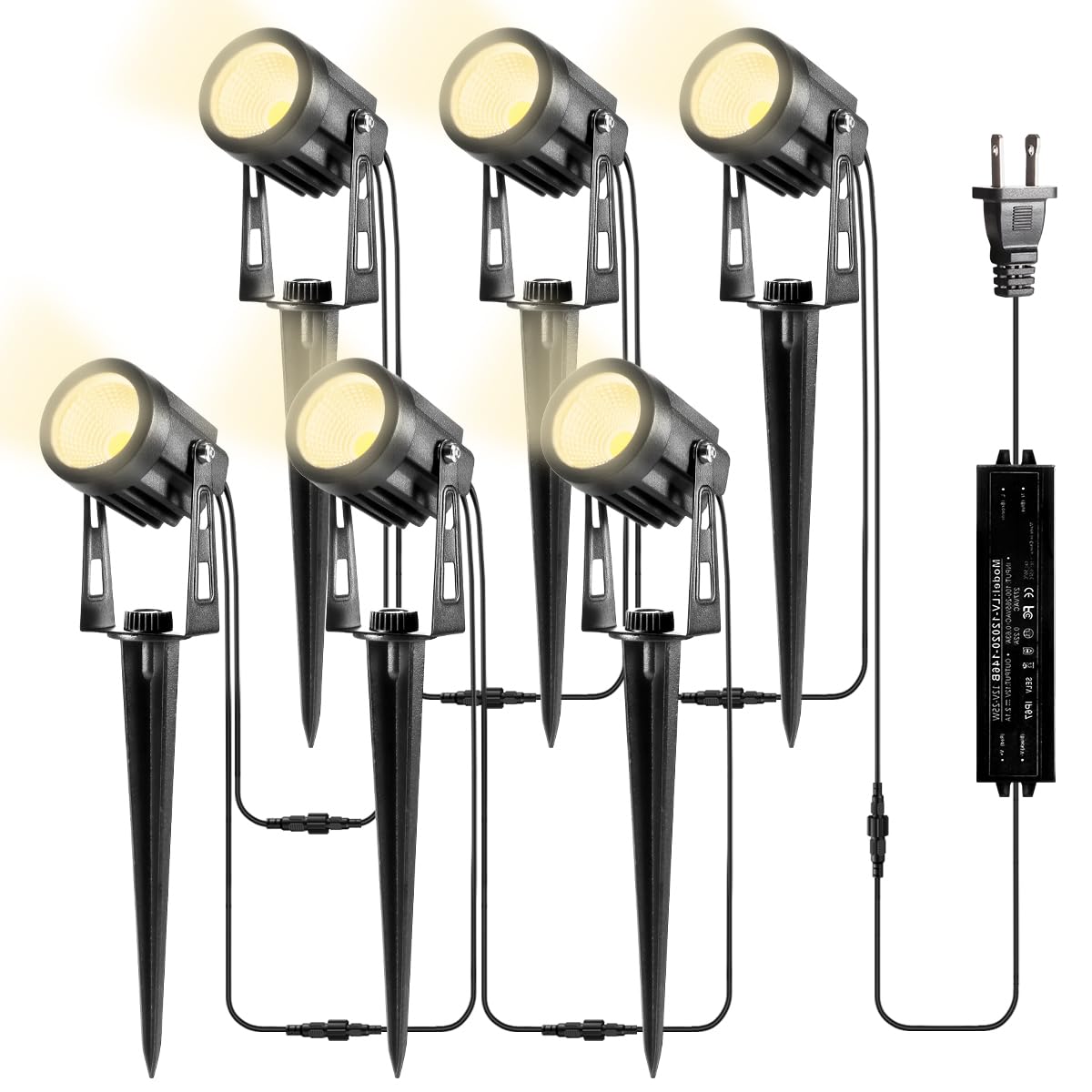 GreenClick Landscape Lighting, 3W 12V Extendable Low Voltage 6 in 1 Landscape Lights with Transformer IP65 Waterproof 1800 Lumen Outdoor Spotlight