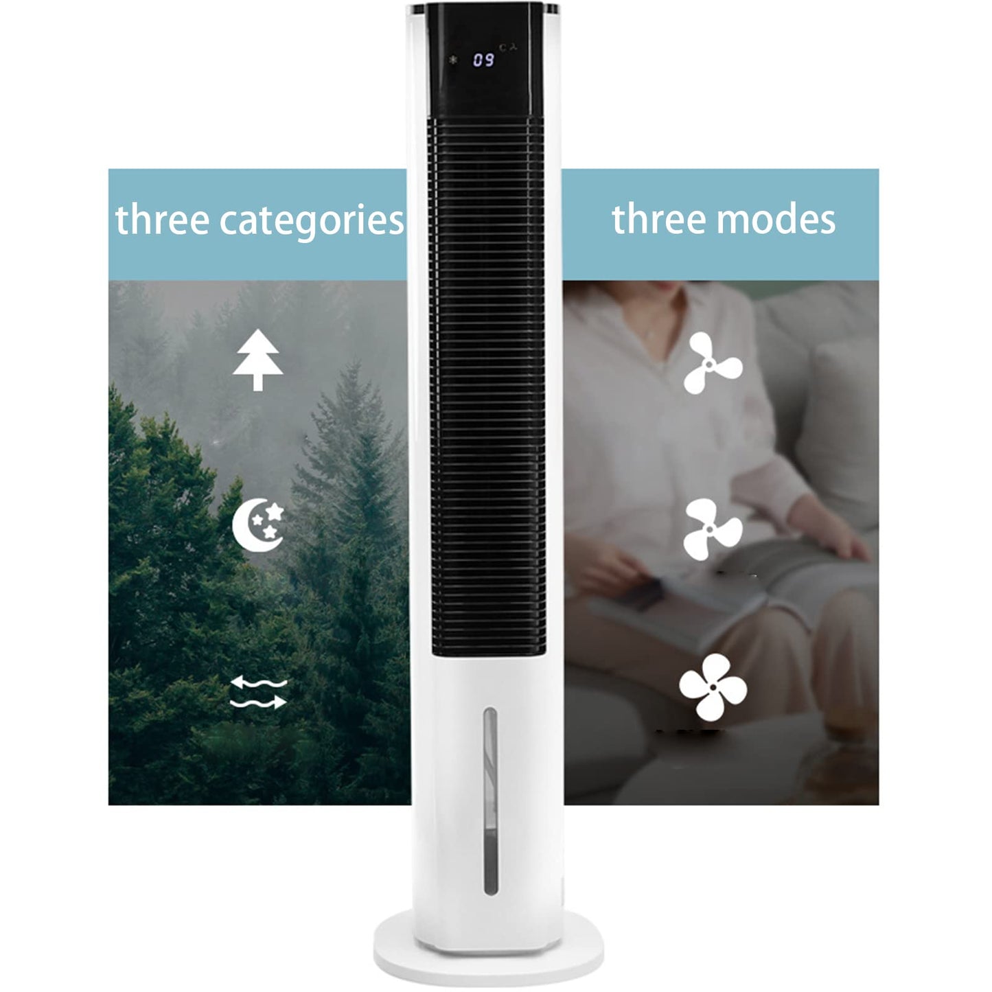MWUCAIXIA Portable New Water Cooling Tower Fan Negative Ion Humidification Purification Cold Fan Refrigeration Mobile Small Fan Mute Floor Water Tower