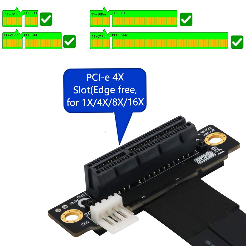 BQZYX+ M Key Extension M.2 NGFF Key M to PCIe 3.0 4X Extension Cable m.2 Key m to pci-e 4X (90°Right Angle PCI-E Slot)