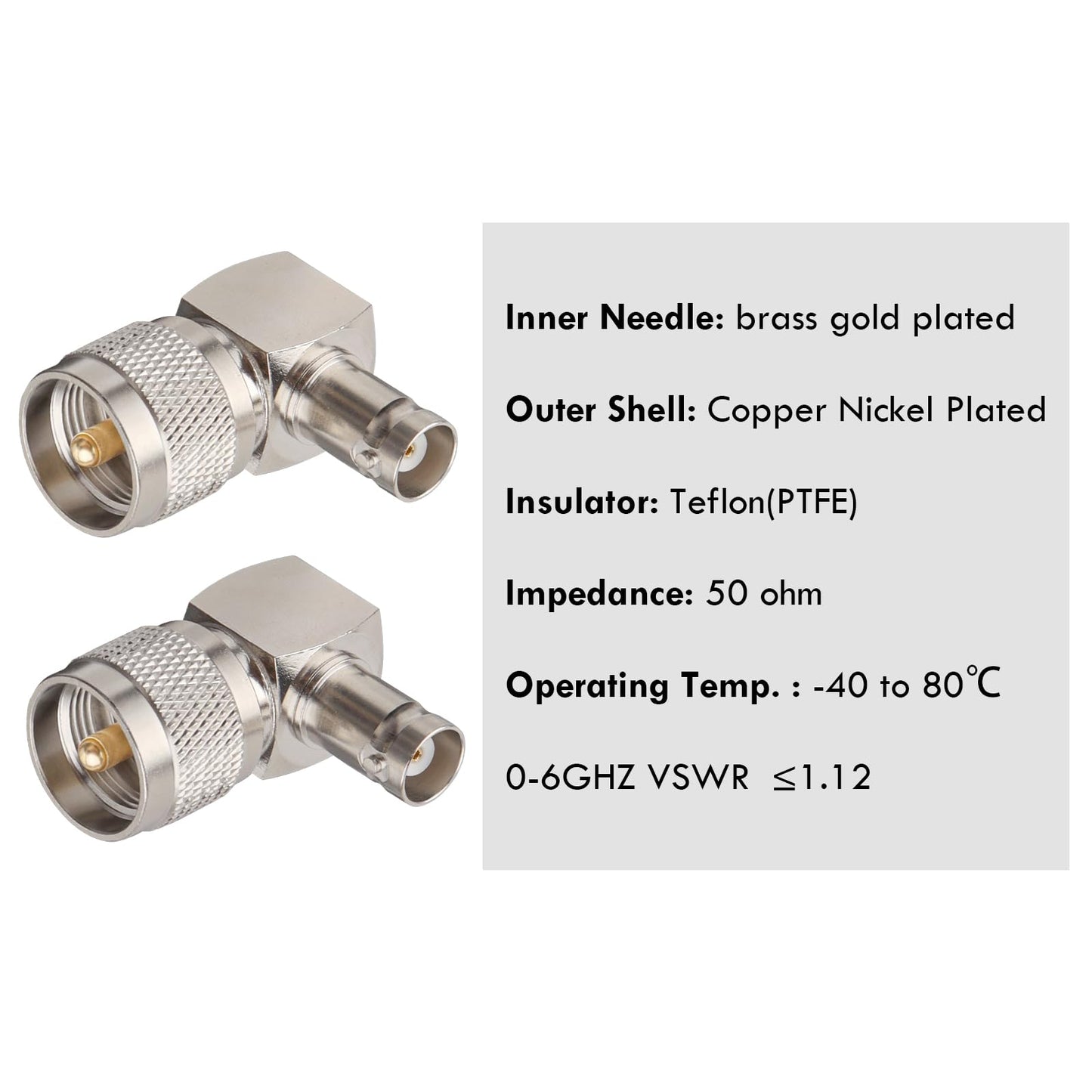 XRDS -RF BNC Female to UHF Male Connectors 2PCS, Right Angle 90 Degree PL259 UHF Male Plug to BNC Female Connector