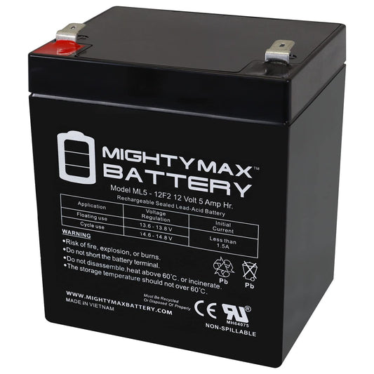 Mighty Max Battery ML5-12F2-12 Volt 5 AH, F2 Terminal, Rechargeable SLA AGM Battery