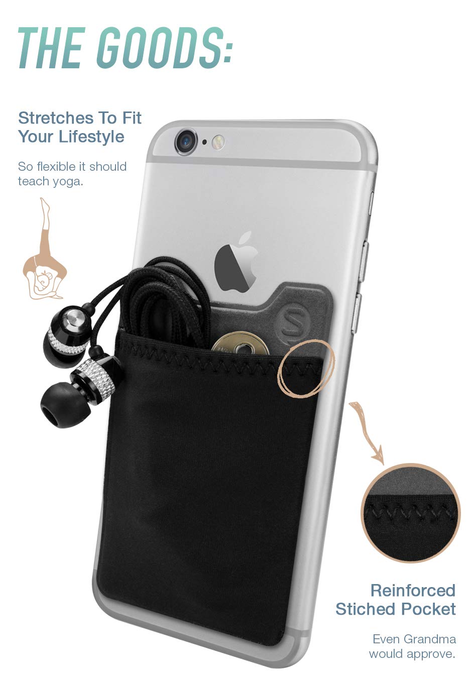 Smartish Silk Stick-on Phone Wallet - Sidecar Slim Expandable Credit Card Pocket - Fits iPhone and Android (Midnight Black)