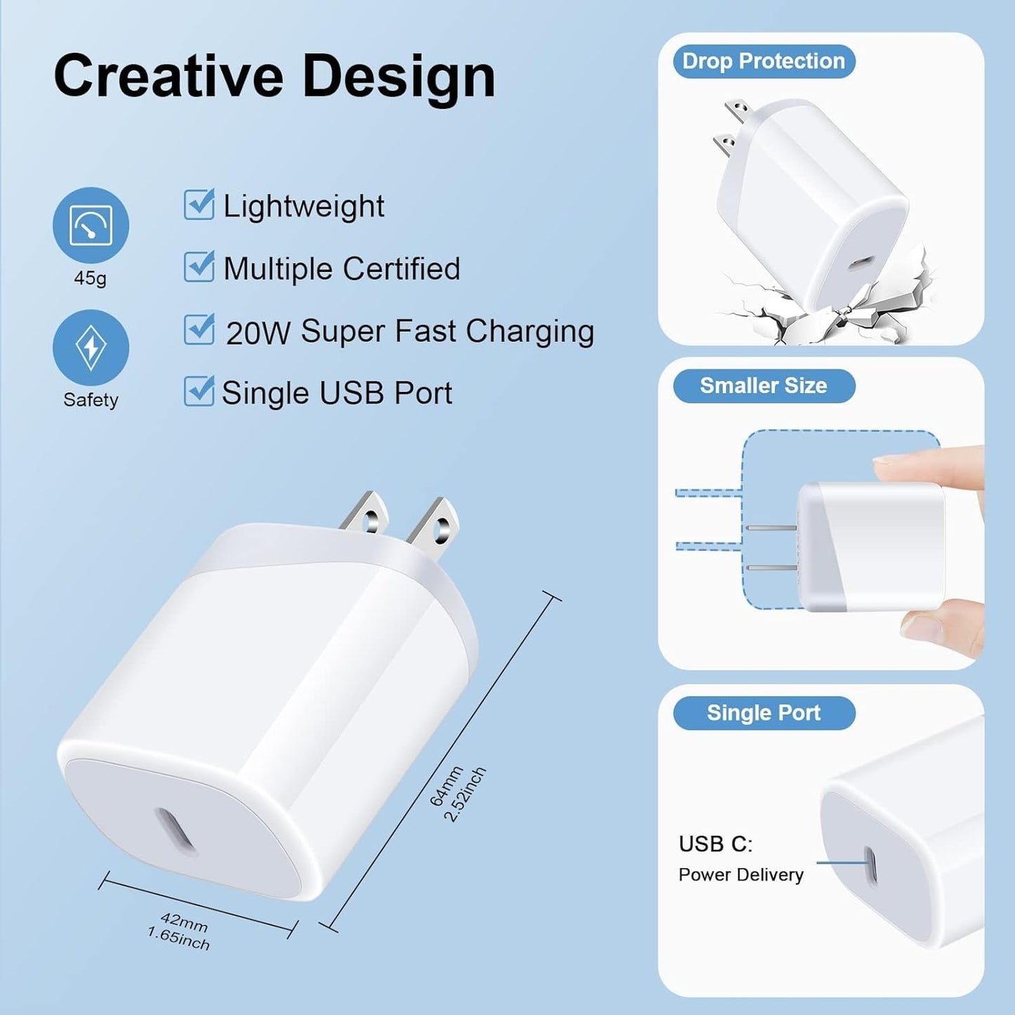 20W Google Pixel 10 USB C Fast Charger Type C Charging Block for Pixel 10Pro 10 Pro XL 10 Pro Fold 9a 9 8a 8 7 pro 7a 6a,iPhone 17 Pro 16e,Galaxy A17