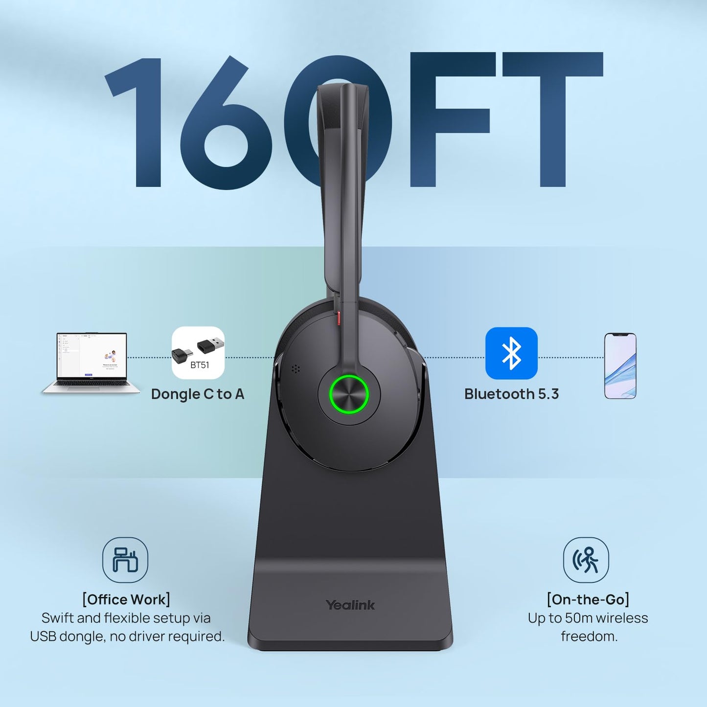 Yealink BH74 ANC Bluetooth Headset with Microphone for Hybrid Work, Microsoft Teams Premium Open Ofﬁce Certified Headsets with 6-mics Active Noise…
