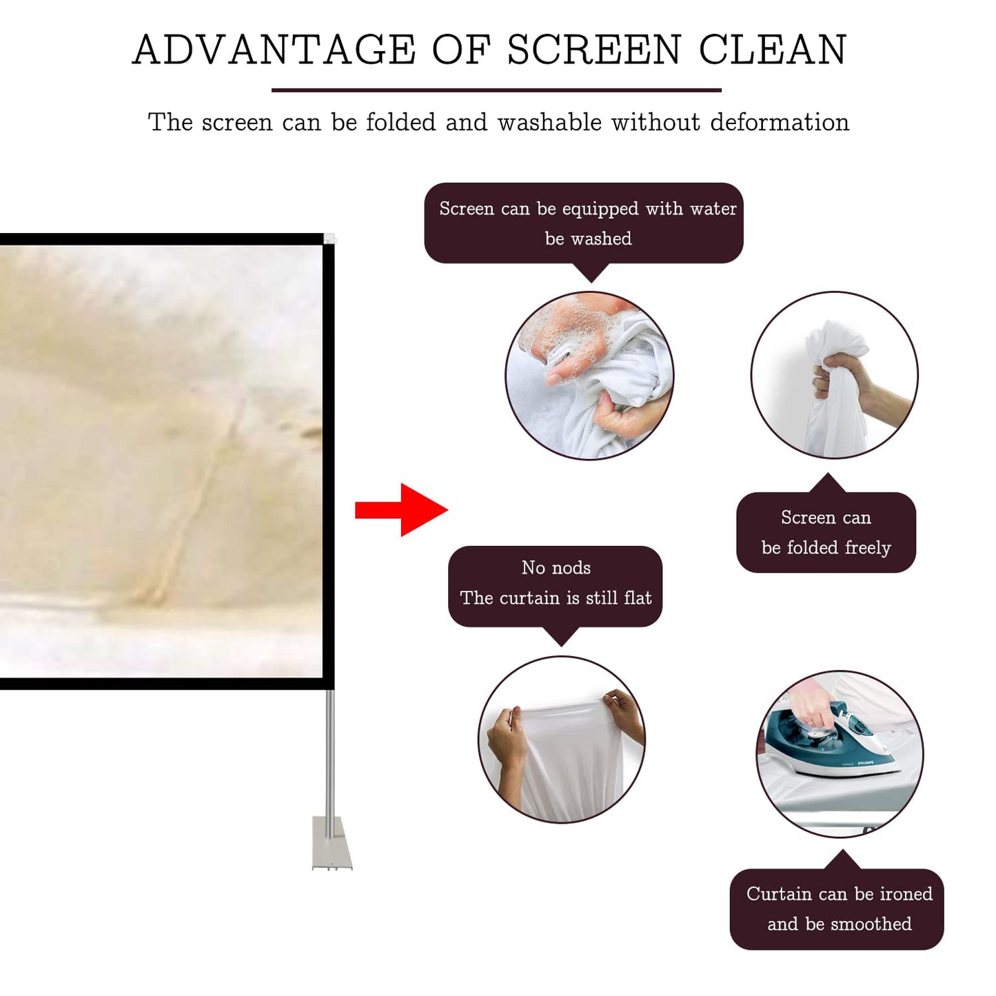 Portable Projector Screen Stand Outdoor: Movie Projection Screen 80 inch 4K HD16:9 Outside Screen with Carry Bag for Home Theater Backyard Cinema