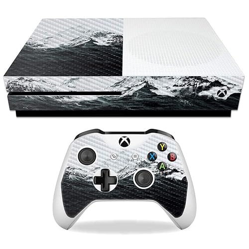 MightySkins Carbon Fiber Skin for Microsoft Xbox One S - Mountain Waves | Protective, Durable Textured Carbon Fiber Finish | Easy to Apply, Remove