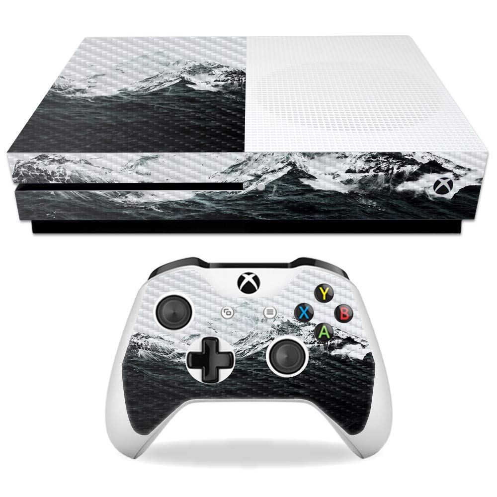 MightySkins Carbon Fiber Skin for Microsoft Xbox One S - Mountain Waves | Protective, Durable Textured Carbon Fiber Finish | Easy to Apply, Remove