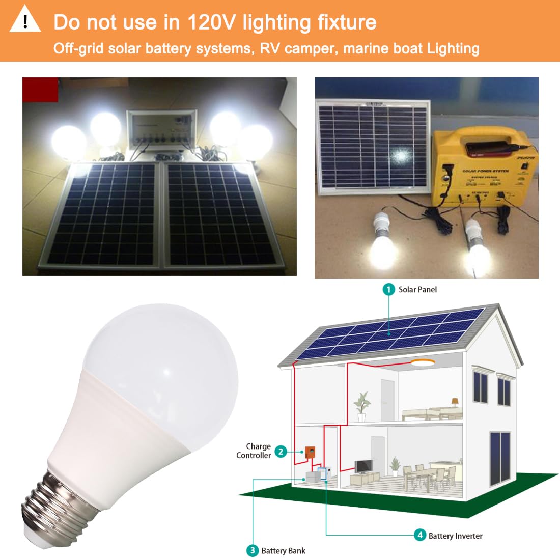 LEMENG 12V LED Light Bulb 7W Low Voltage E26 Base A19 2700K Warm White