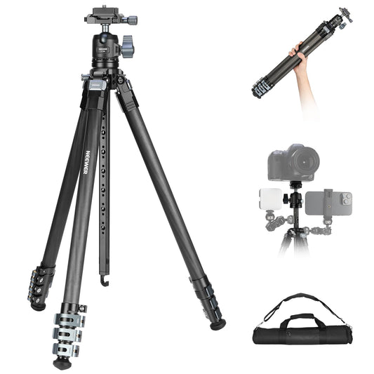 NEEWER 60.4" Travel Tripod Carbon Fiber with Detachable 360° Ball Head, Lightweight Video Camera Stand with Metal Quick Flip Buckle, Arca Type QR