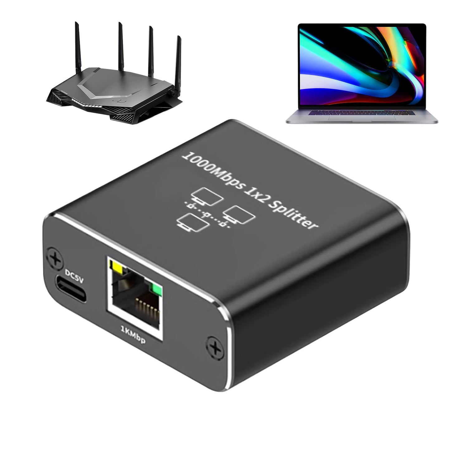 awakentti Ethernet Splitter High Speed, 1000Mbps 1x2 Splitter [2 Devices Simultaneous Networking], Gigabit Internet Splitter with USB Power Cable
