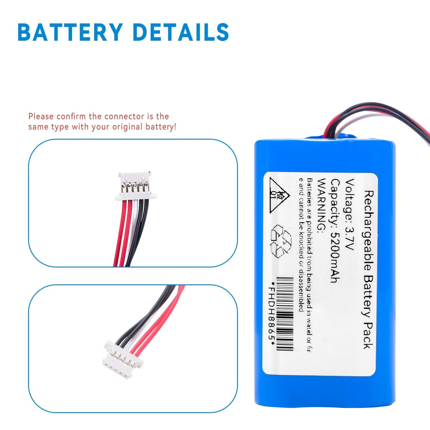 RDSJ 5200mAh Baby Monitor Battery Replacement for Eufy Spaceview Pro Baby Cam, T8321-M, PN: Eufy PT18650-SP PCM5200 Battery 3.7V