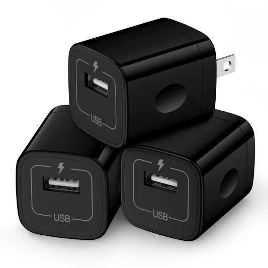 Wall Charger Cube,1A/5V Single Port USB Plug 3 Pack Travel Black Charging Block Box Adapter Compatible Phone,Samsung Galaxy S24 S23 A21 A51 A71 S20