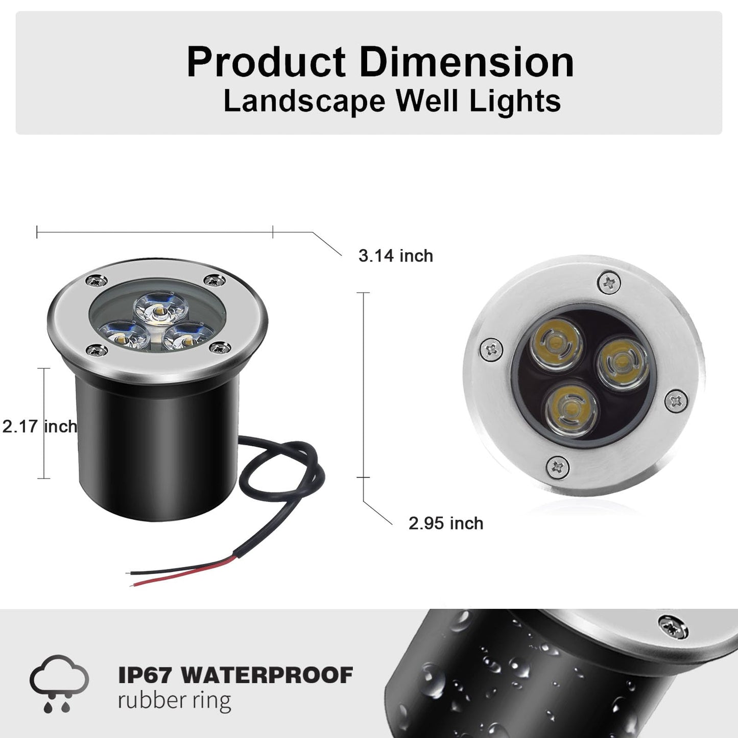 AHSELLUS Low Voltage In-ground Lights LED Well Light Landscape Light with Connectors 3W 12V 24V Waterproof IP67 Pathway Lights Outdoor spotlights