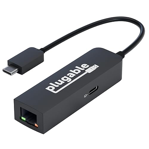 Plugable USB C to Ethernet Adapter 2.5Gb with 100W USB-C PD Charging, 2.5 Gigabit Type C USB Ethernet Adapter for Windows, MacBook, Chrome, iPad