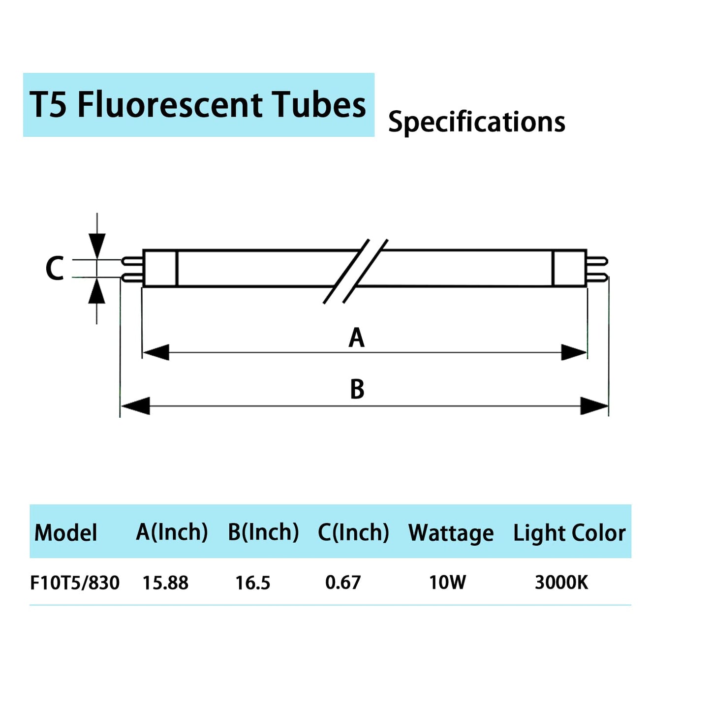 16" F10T5/830/L Fluorescent Light Bulb, T5 10W Warm White, G5 Base,6 Pack