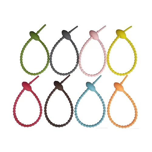 Qishing Reusable Colorful Silicone Zip Ties, Durable Cable Ties, All-Purpose Silicone Cords (16pcs)