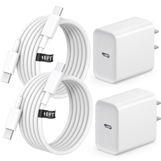 USB C Fast Charger for iPhone 17 16 15 Pro Max, 20W PD Wall Charger with 10FT Long Cable, Heat-Resistant & Stable Charging, Universal Compatibility