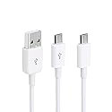 CERRXIAN 3Ft USB 2.0 Type A Male to 2 Micro USB Male Splitter Y Data Charge Connector Adapter Cable (White)