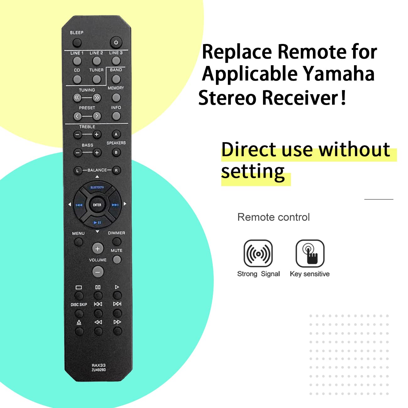 RAX33 ZU49260 Replacement Remote Control Applicable for Yamaha RS202 RS202BL R-S202 R-S202BL R-S202D RS202D Stereo Receiver