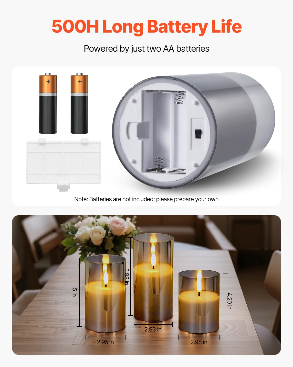 VEVOR Gray Flickering Flameless Candles, Set of 3 Battery Operated Flameless Led Candles with 10-Key Remote and Timer, Real Wax & Warm Color