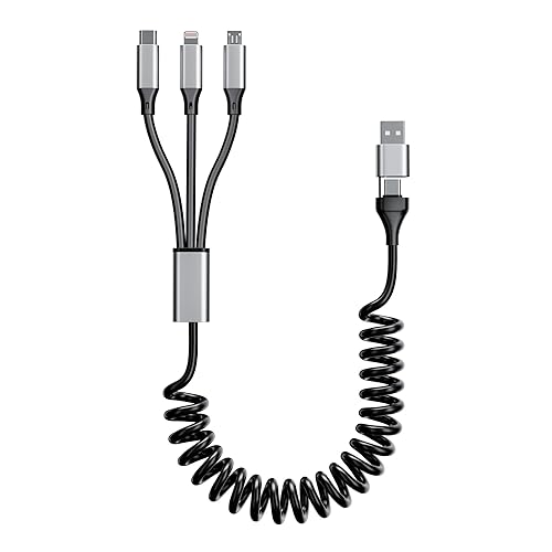 Coiled Multi Charging Cable 4FT [MFi Certified] 5 in 1 Coiled Charging Cable for Car Coiled Universal Charging Cable USB A/USB C to Lightning(Data…