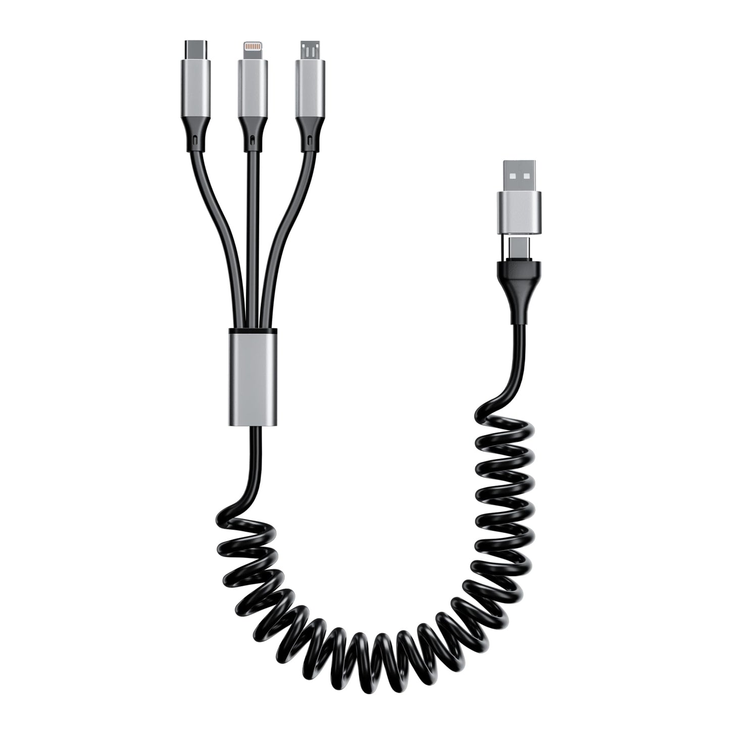 Coiled Multi Charging Cable 4FT [MFi Certified] 5 in 1 Coiled Charging Cable for Car Coiled Universal Charging Cable USB A/USB C to Lightning(Data…