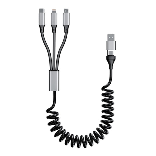 Coiled Multi Charging Cable 4FT [MFi Certified] 5 in 1 Coiled Charging Cable for Car Coiled Universal Charging Cable USB A/USB C to Lightning(Data…