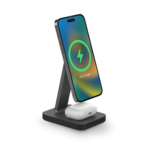mophie Snap+ 2-in-1Charge Stand & Pad - 15w Wireless Charger Compatible with iPhones & AirPods, Includes Snap+ Adapter for Other Qi Enabled Phones