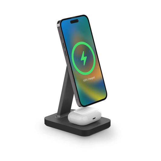 mophie Snap+ 2-in-1Charge Stand & Pad - 15w Wireless Charger Compatible with iPhones & AirPods, Includes Snap+ Adapter for Other Qi Enabled Phones