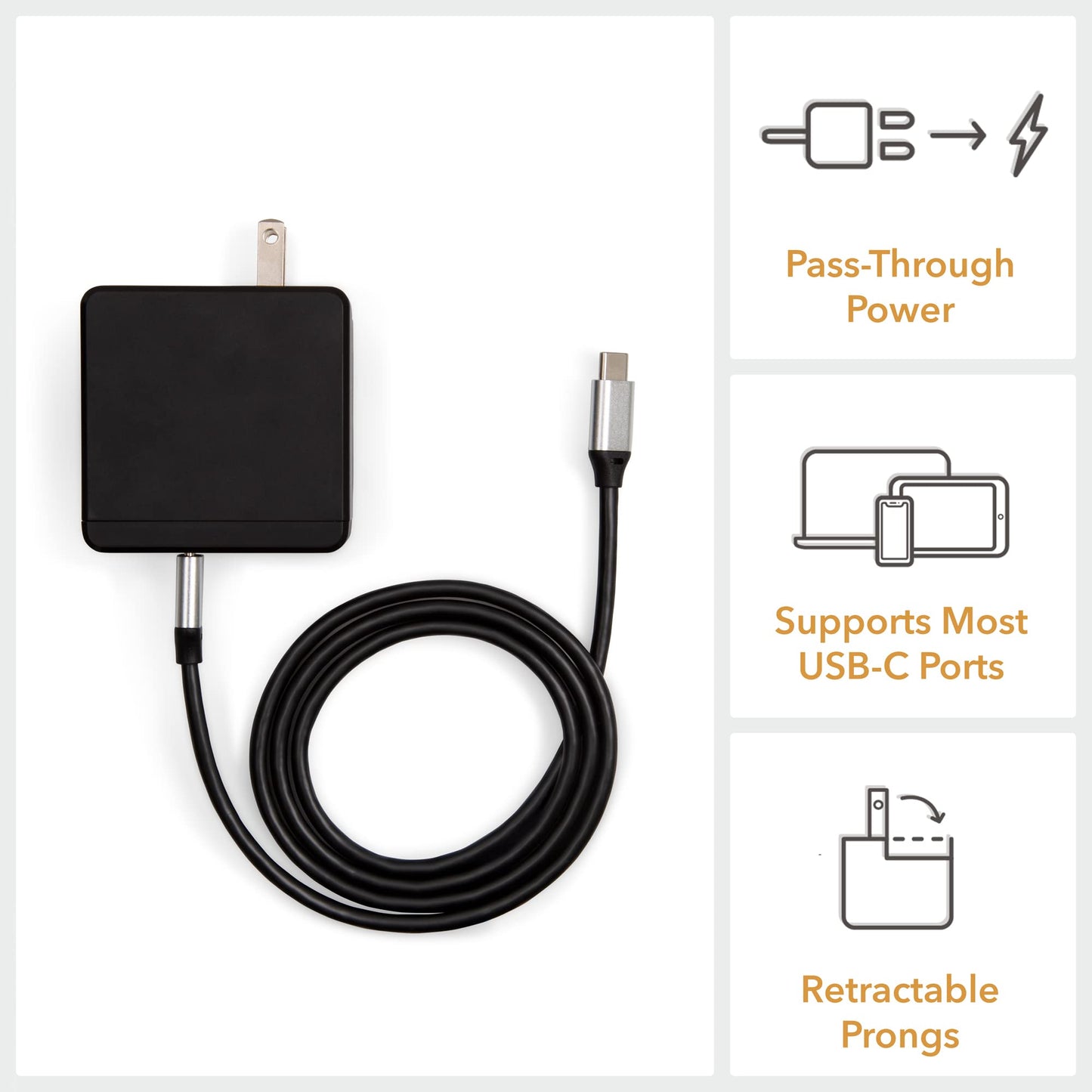 SideTrak USB-C® Wall Power Adapter, 45W Wall Charger with 4K Support, Compatible with SideTrak Portable Monitors and Other Devices, 5ft USB-C®