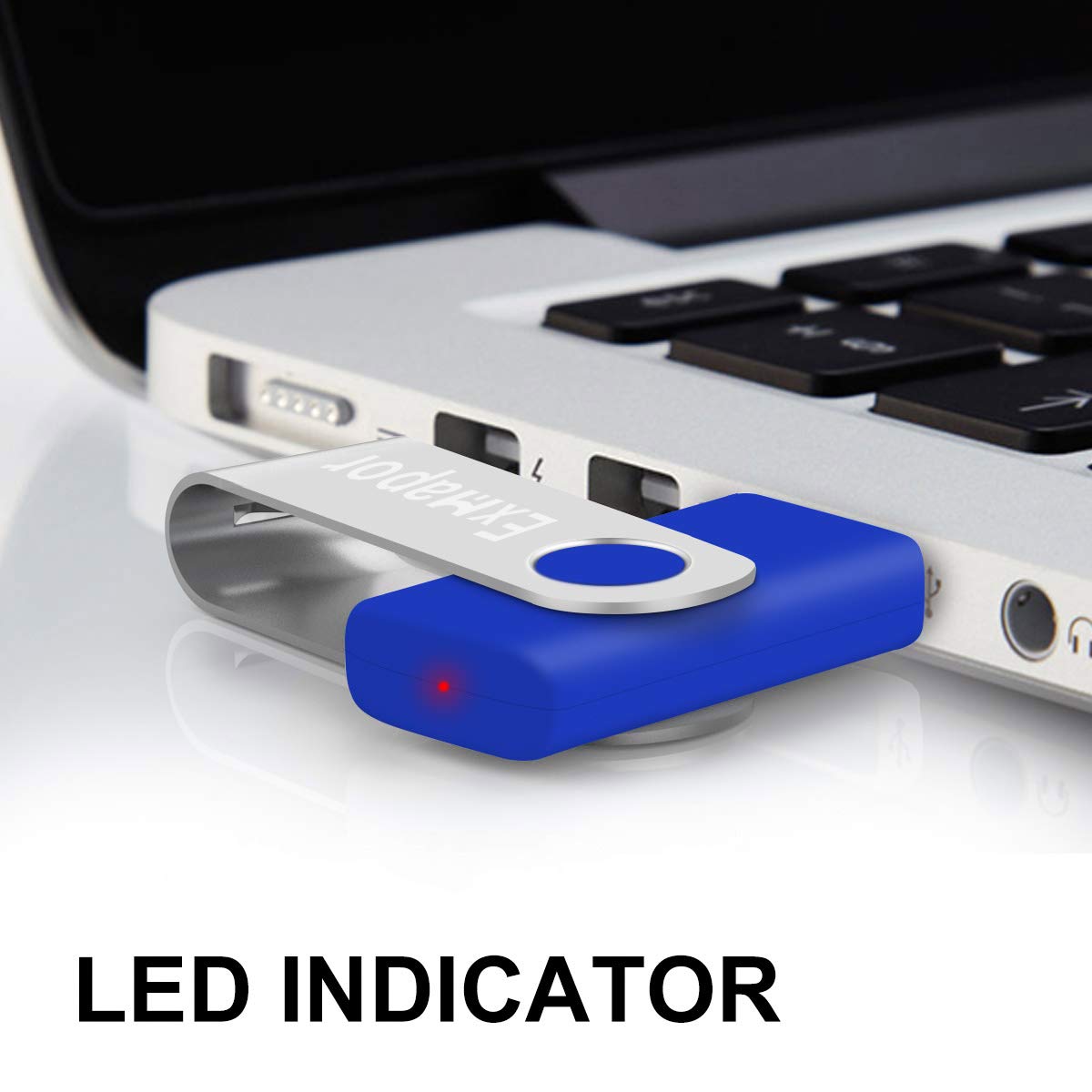 USB Flash Drive 32GB Exmapor USB Drive Swivel Thumb Drive Bulk Memory Stick with LED Indicator 10 Pack(Mixed Colors: White, Green, Red, Blue, Black)