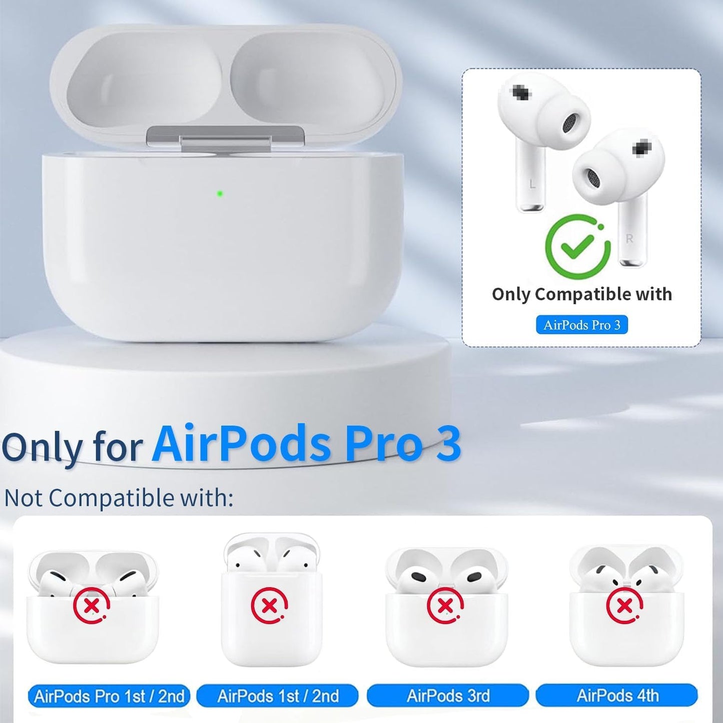Replacement Charging Case Compatible with AirPods Pro 3 Generation, Wireless & Wired Charging Case with Bluetooth Pairing Sync Button Earbuds Not