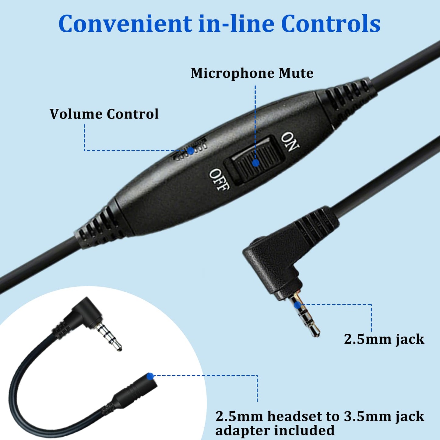 Callez Cordless Phone Headset with Noise Cancelling Mic & Volume Controls, 2.5mm Telephone Headphone Compatible with Panasonic VTech AT&T Cisco SPA