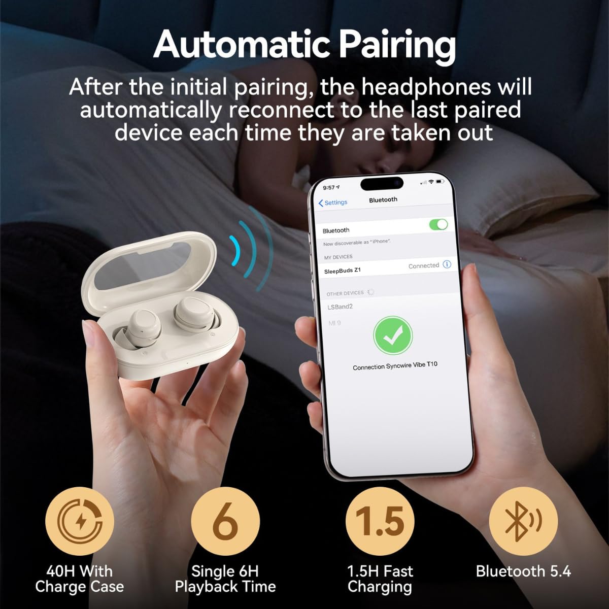 Sleep Earbuds, Sleep Headphones for Side Sleepers, Mini Bluetooth 5.4 Wireless Earbuds, Ultra-Soft Silicone Invisible Earphones for Sleeping, Noise
