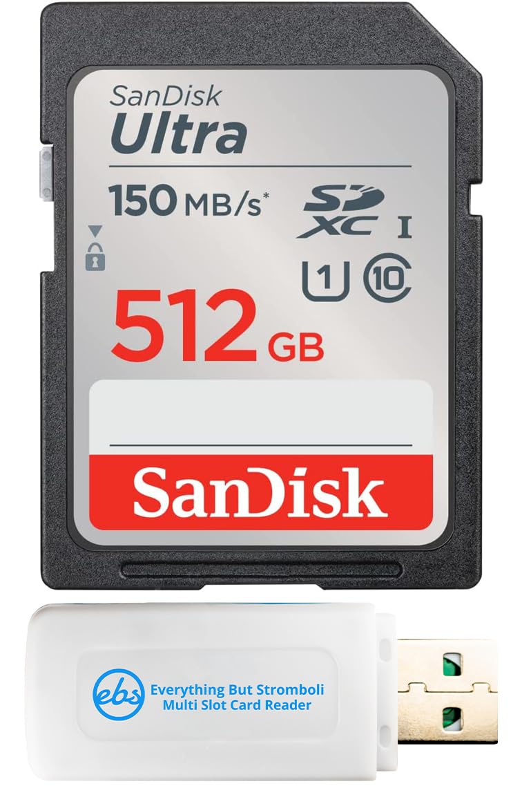 SanDisk 512GB Ultra SDXC UHS-I Memory Card Up to 150MB/s C10 U1 Full HD SD Card (SDSDUNC-512G-GN6IN) Bundle with (1) Everything But Stromboli