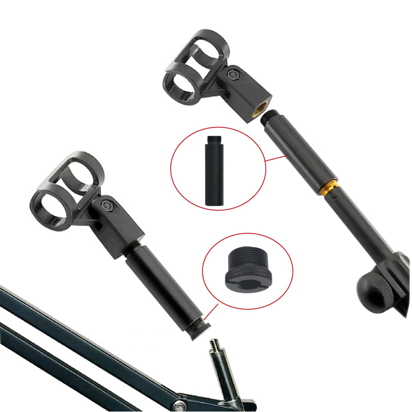 OZXNO 2pcs Mic Stand Extension Tube 5/8" Microphone Extension Pipe Microphone Stand Extenders with 2 pcs 3/8" to 5/8" Adapter for Desk Stand Arm Stand