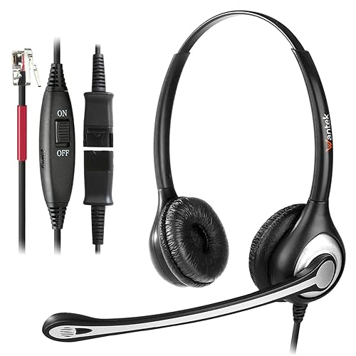 Wantek RJ9 Telephone Headset Dual with Noise Cancelling Mic, Quick Disconnect, Work for Yealink T42G T46G T48G T21P T41P Avaya 1608 9608 9611G 9650