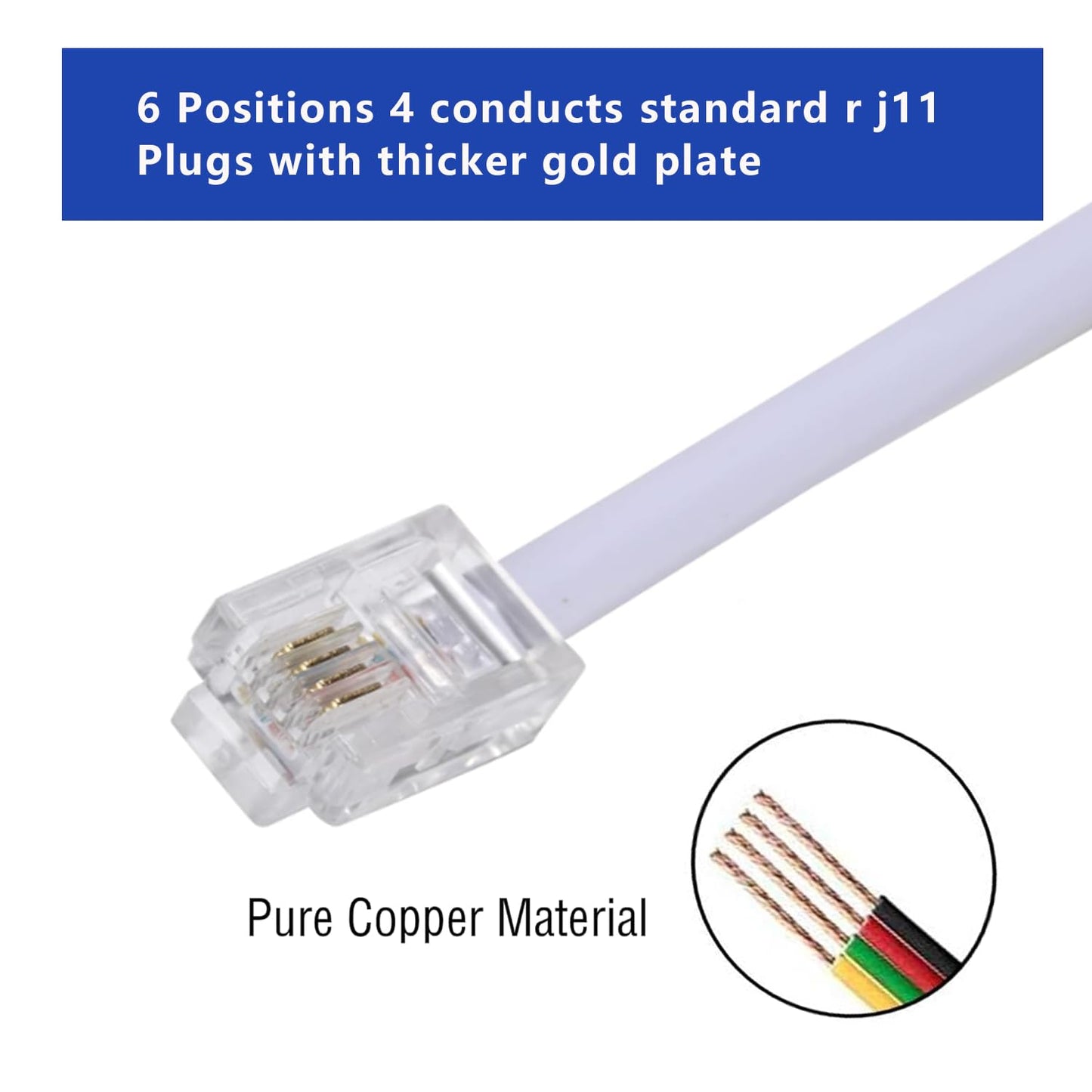Yumiwoow 4Pack Telephone landline Extension Cord Cable Cord with Standard RJ-11 6P4C Plug (3.3Ft-White)